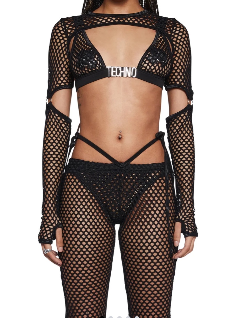 Club Exx Techno Fantasy O-Ring Fishnet Shrug Top, L (BNWT)